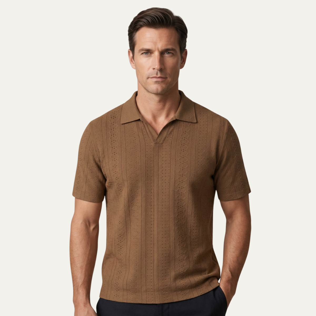 Blake | Men's Polo Shirt Camel Textured Knit