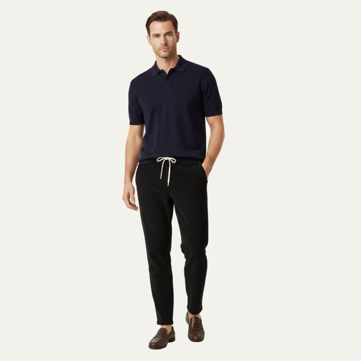 Rhys | Men's Casual Ribbed Lounge Pants Cream