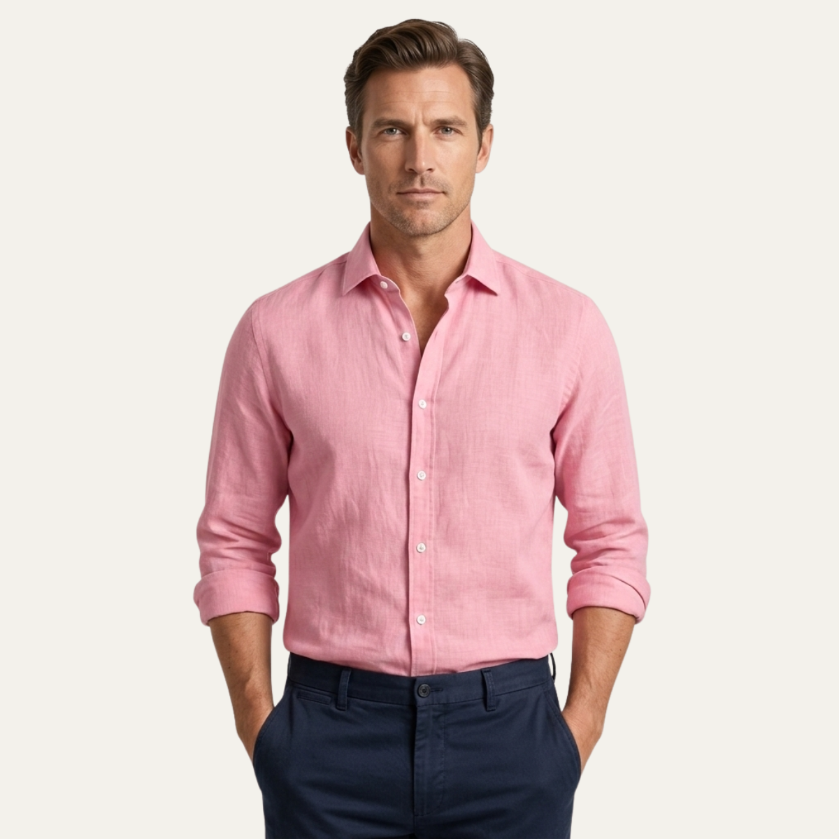 Maxim | Men's Linen Shirt Pink Long Sleeve Button Up