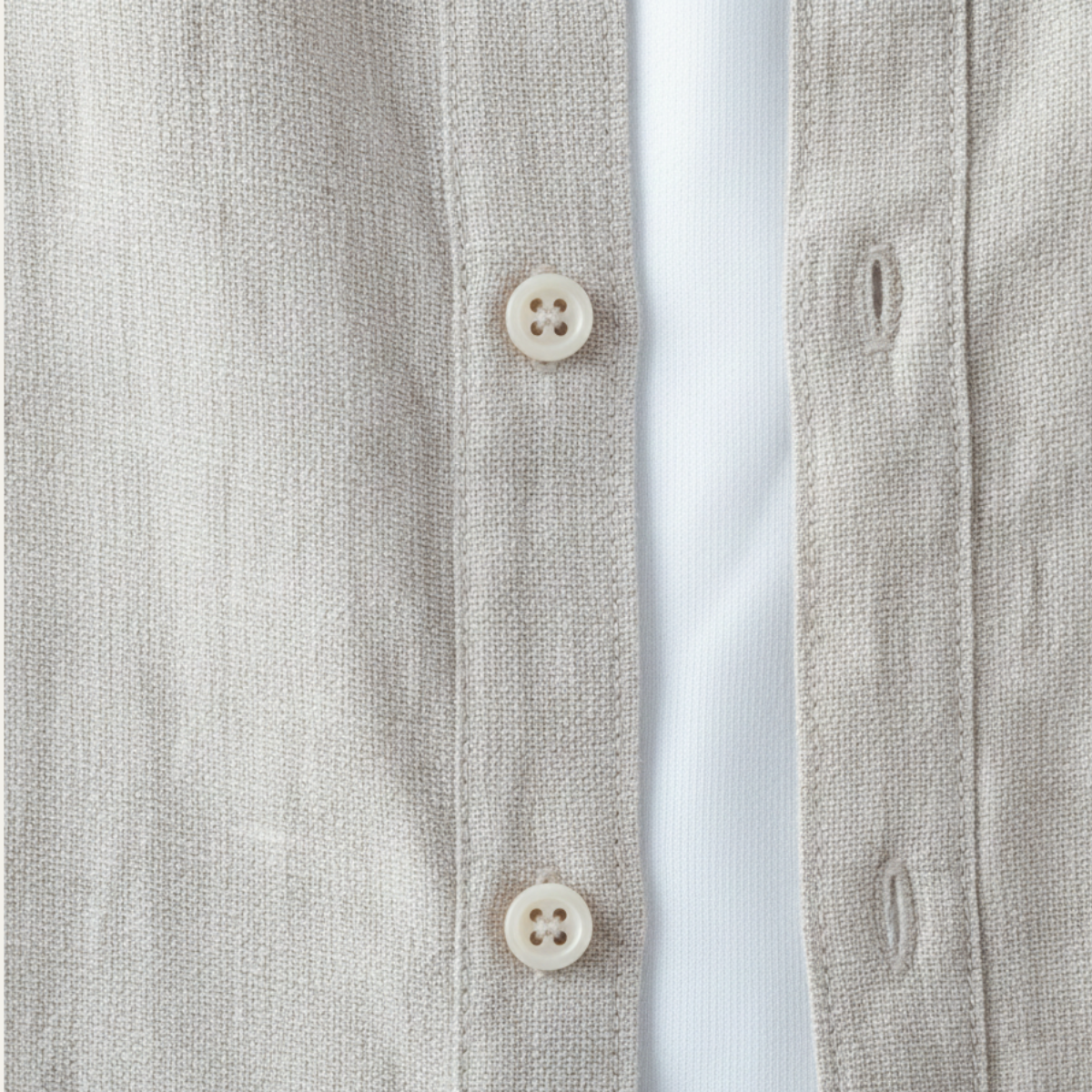 Bram | Men's Linen Shirt Cream Long Sleeve Button Up