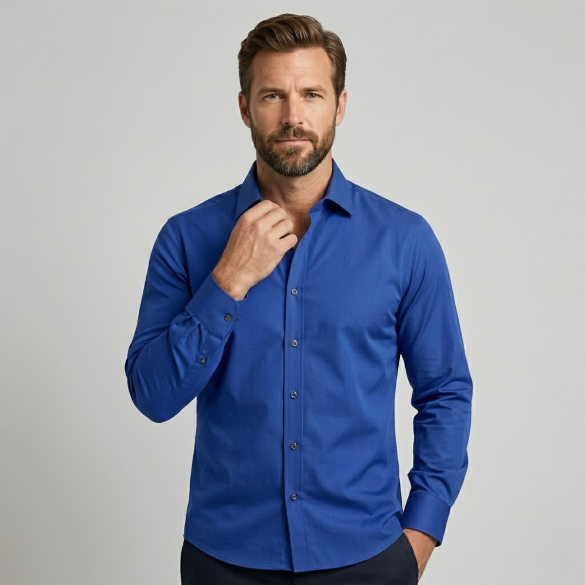 Kai | Men's Blue Button Down Shirt Long Sleeve Fitted