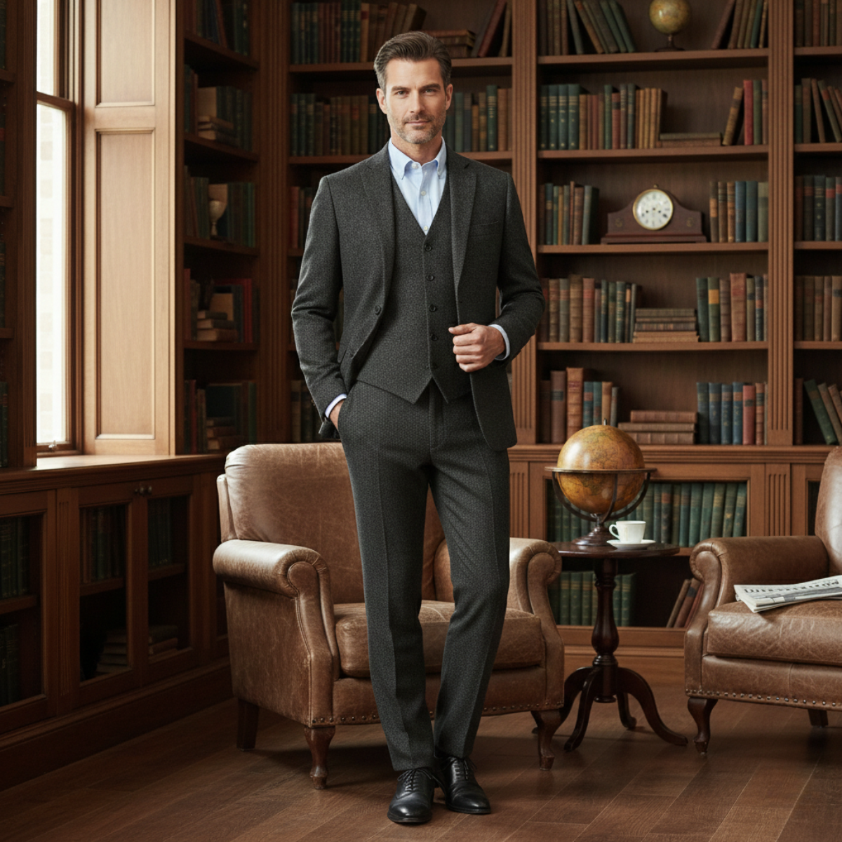 Everett | Men's Tweed Suit Gray Herringbone Three Piece