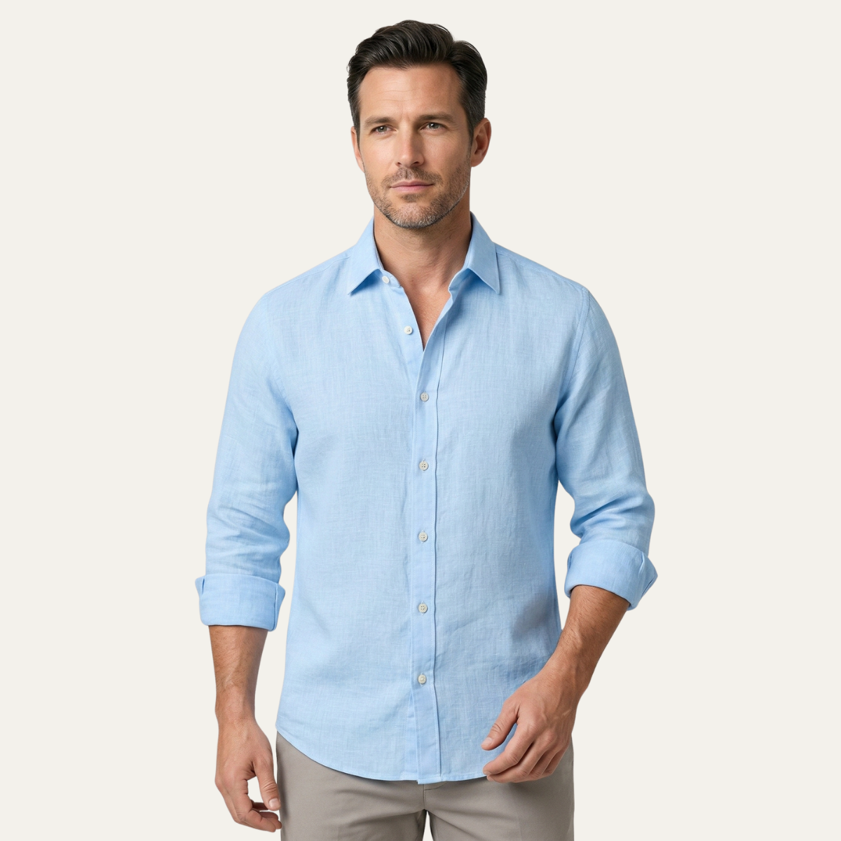 Kai | Men's Linen Button Up Shirt Light Blue Long Sleeve
