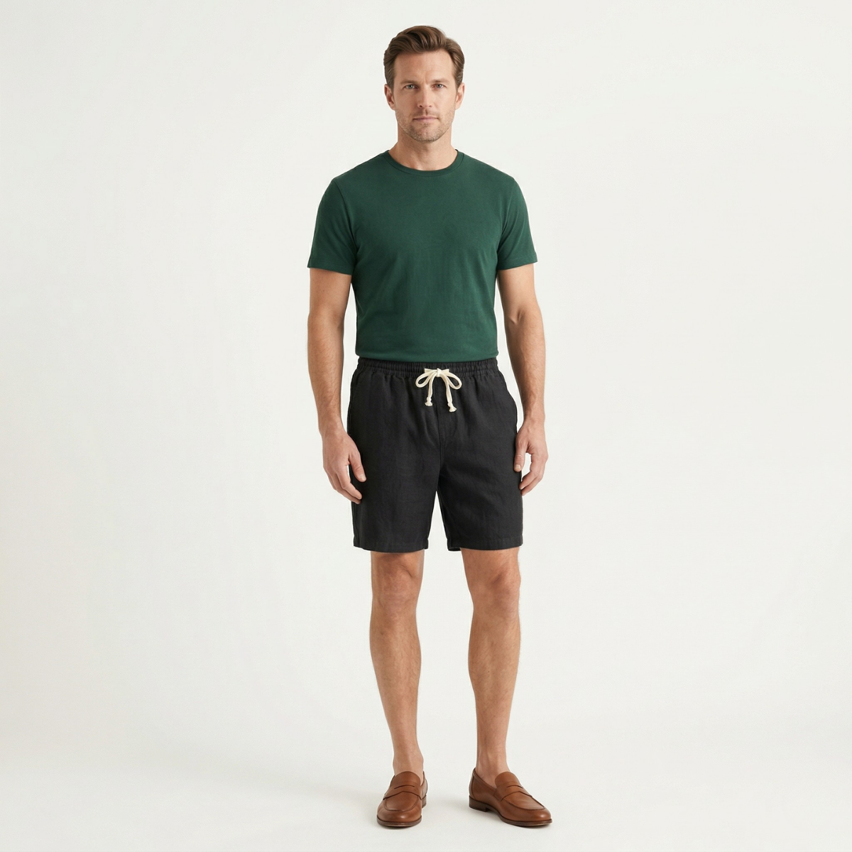 Ivas | Men's Casual Linen Shorts Black Drawstring