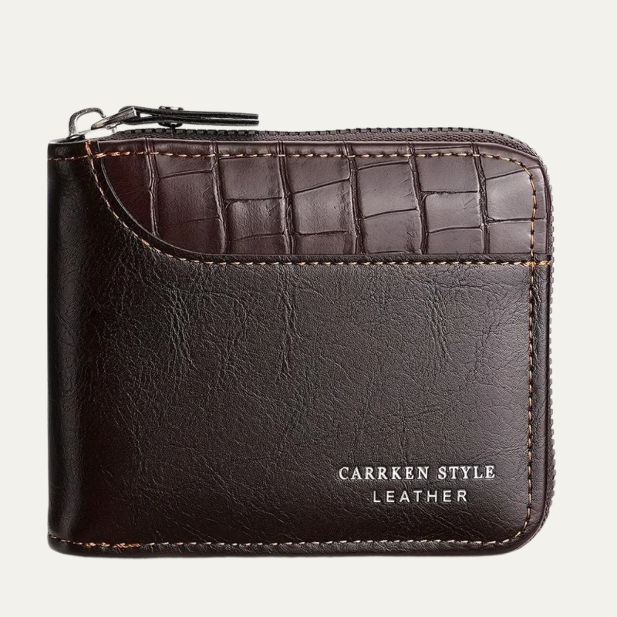 Ash | Men's Black Leather Wallet Croc Embossed Zip Card Case