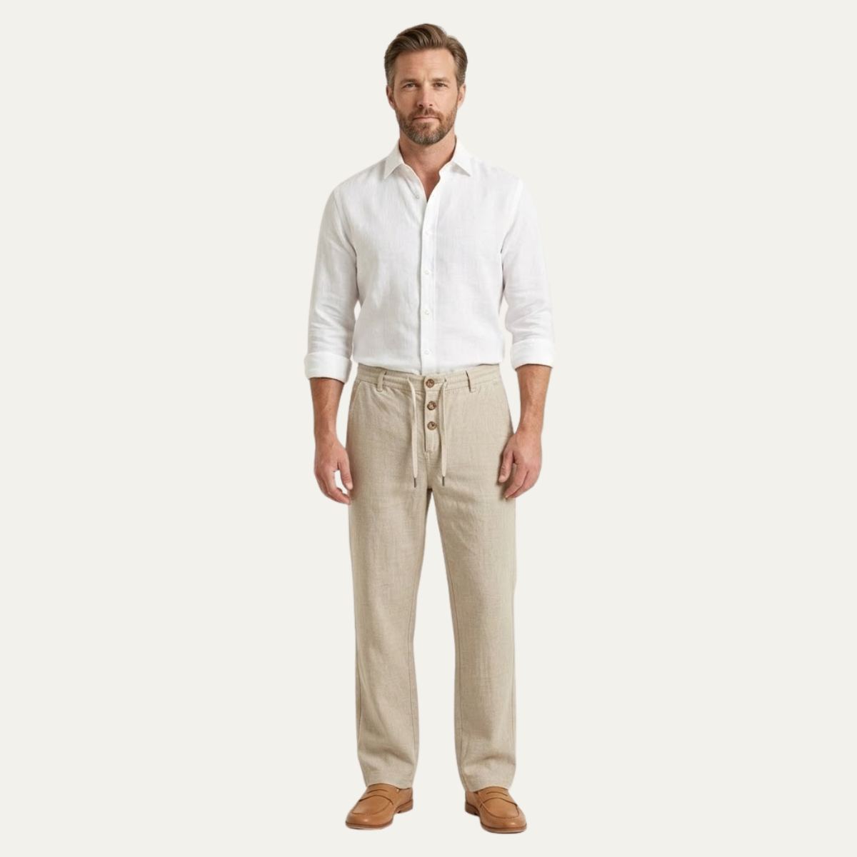 Axel | Men's Linen Pants Cream Relaxed Fit