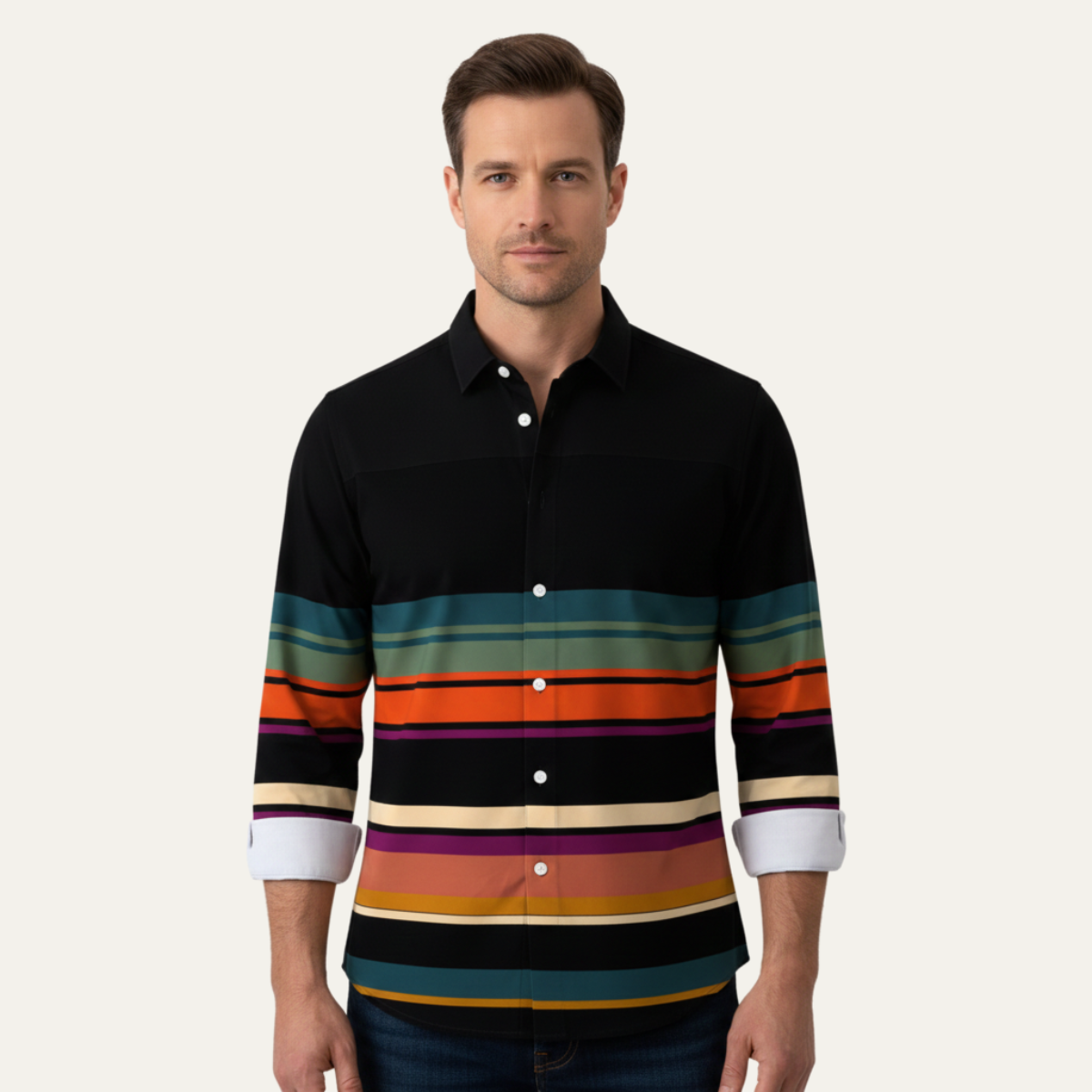 Axel | Men's Striped Button Up Shirt Orange Multi