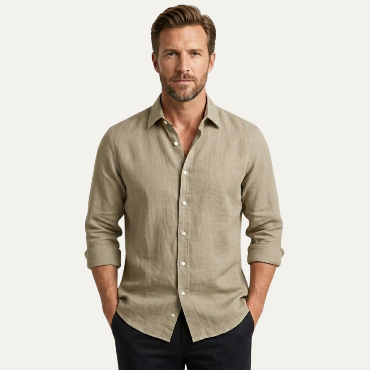 Hugo | Men's Linen Button Up Shirt Blue Long Sleeve