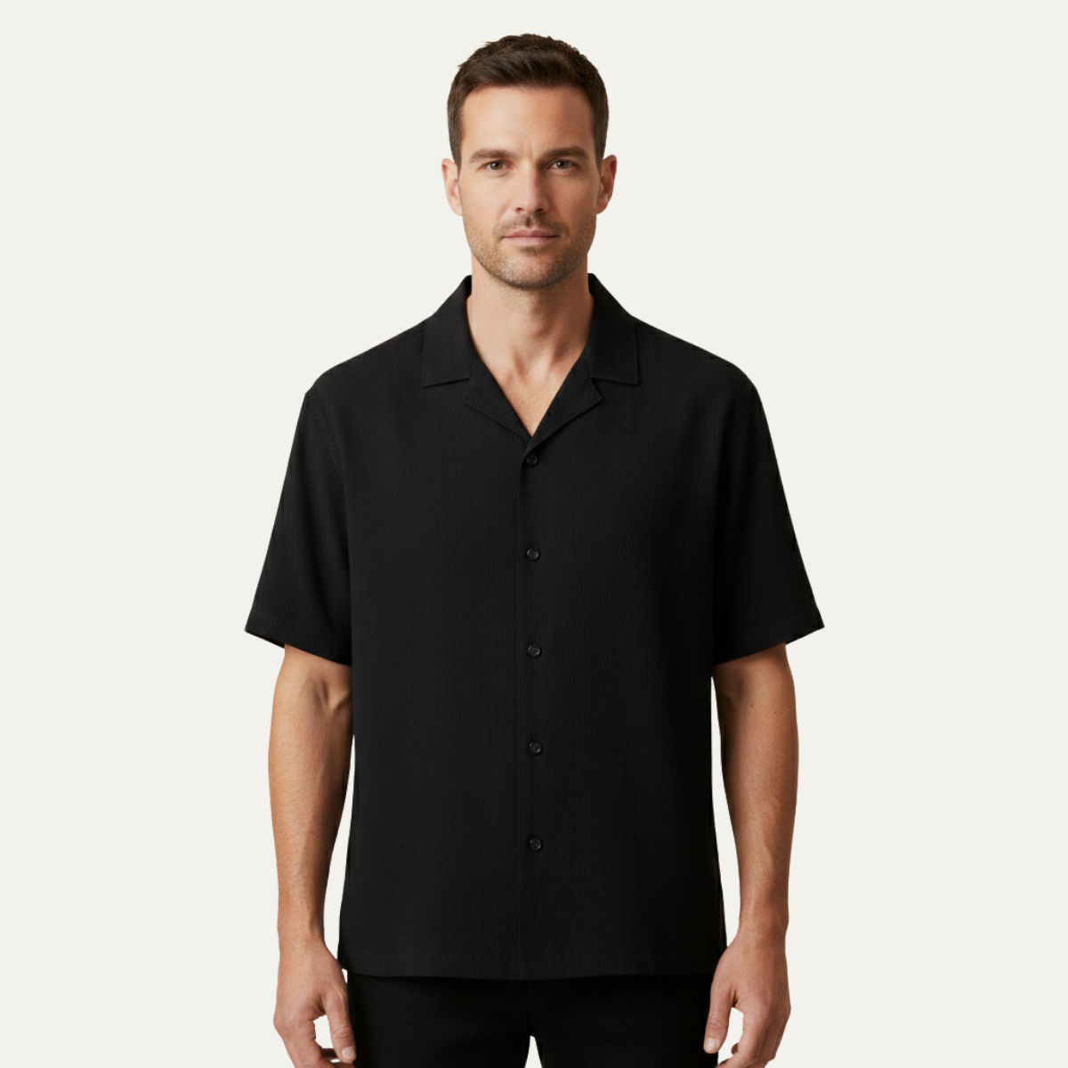 Sage | Men's Camp Collar Shirt Black Short Sleeve
