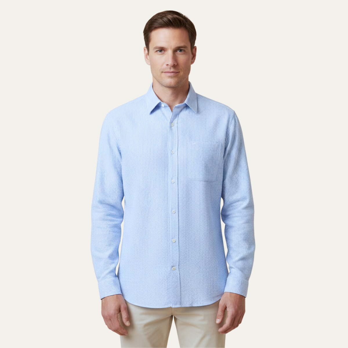 Rhys | Men's Light Blue Striped Linen Dress Shirt Long Sleeve