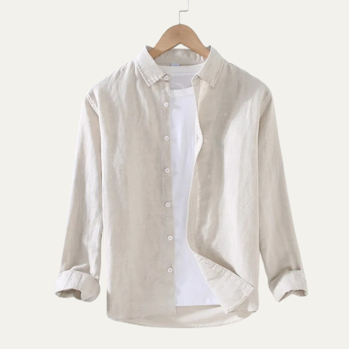 Ash | Men's Linen Shirt Cream Long Sleeve Button Up