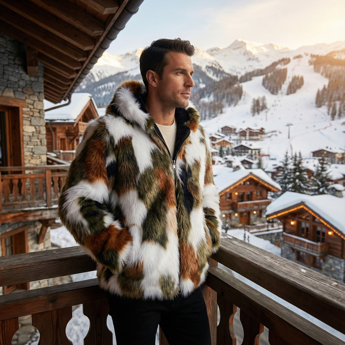 Axel | Men's Faux Fur Puffer Jacket Multicolor
