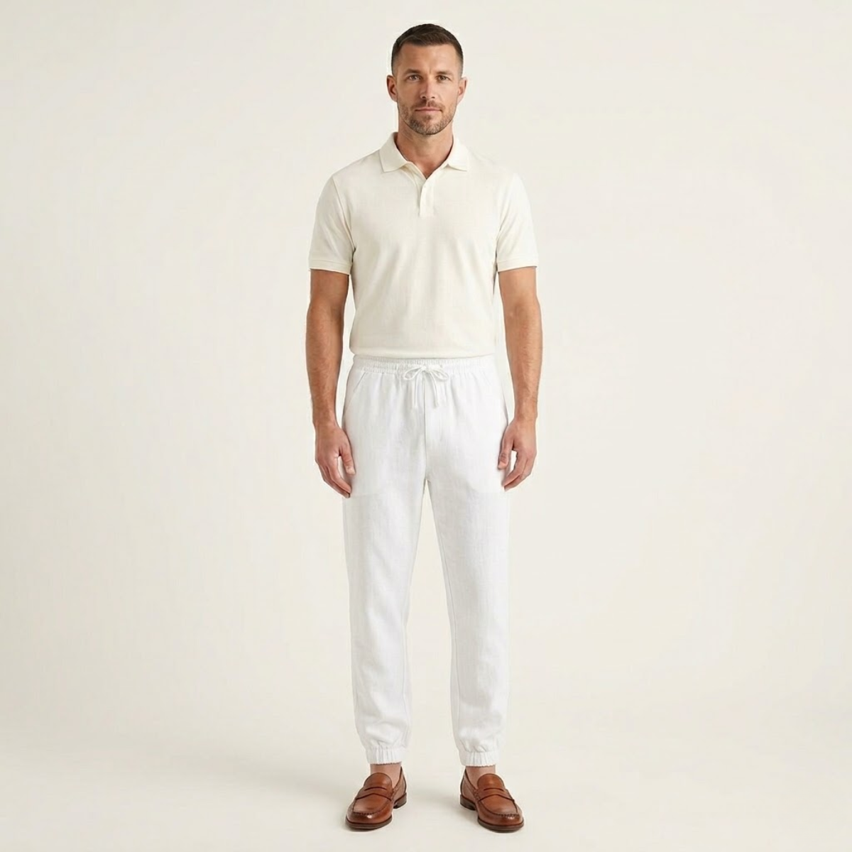 Axel | Men's Linen Joggers White Lightweight Summer Pants