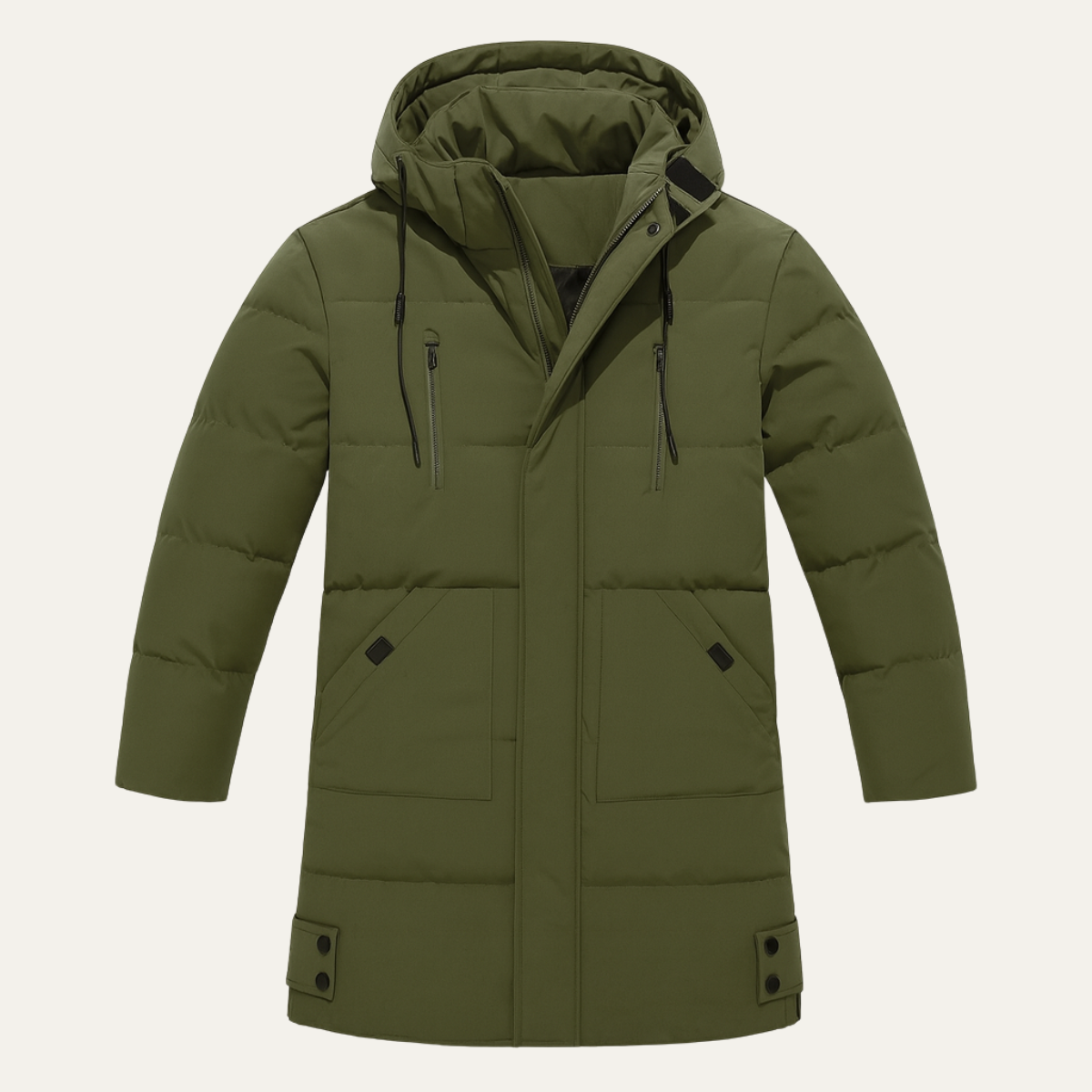 Axel | Men's Puffer Coat Olive Long Hooded Winter