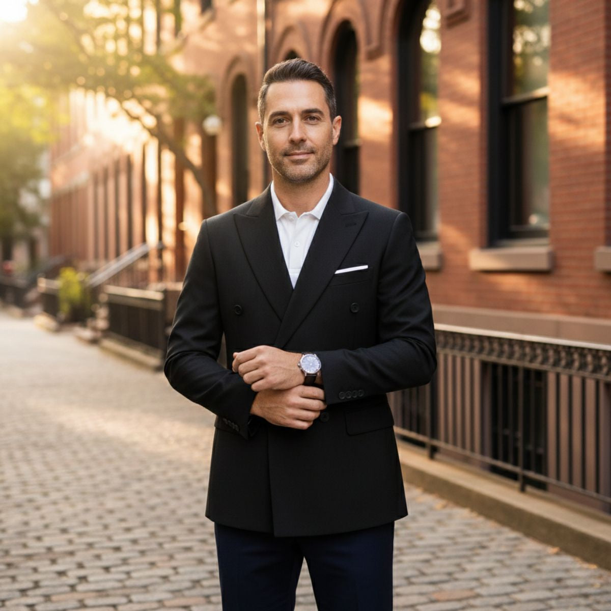 Ezra | Men's Double Breasted Blazer Navy Pinstripe