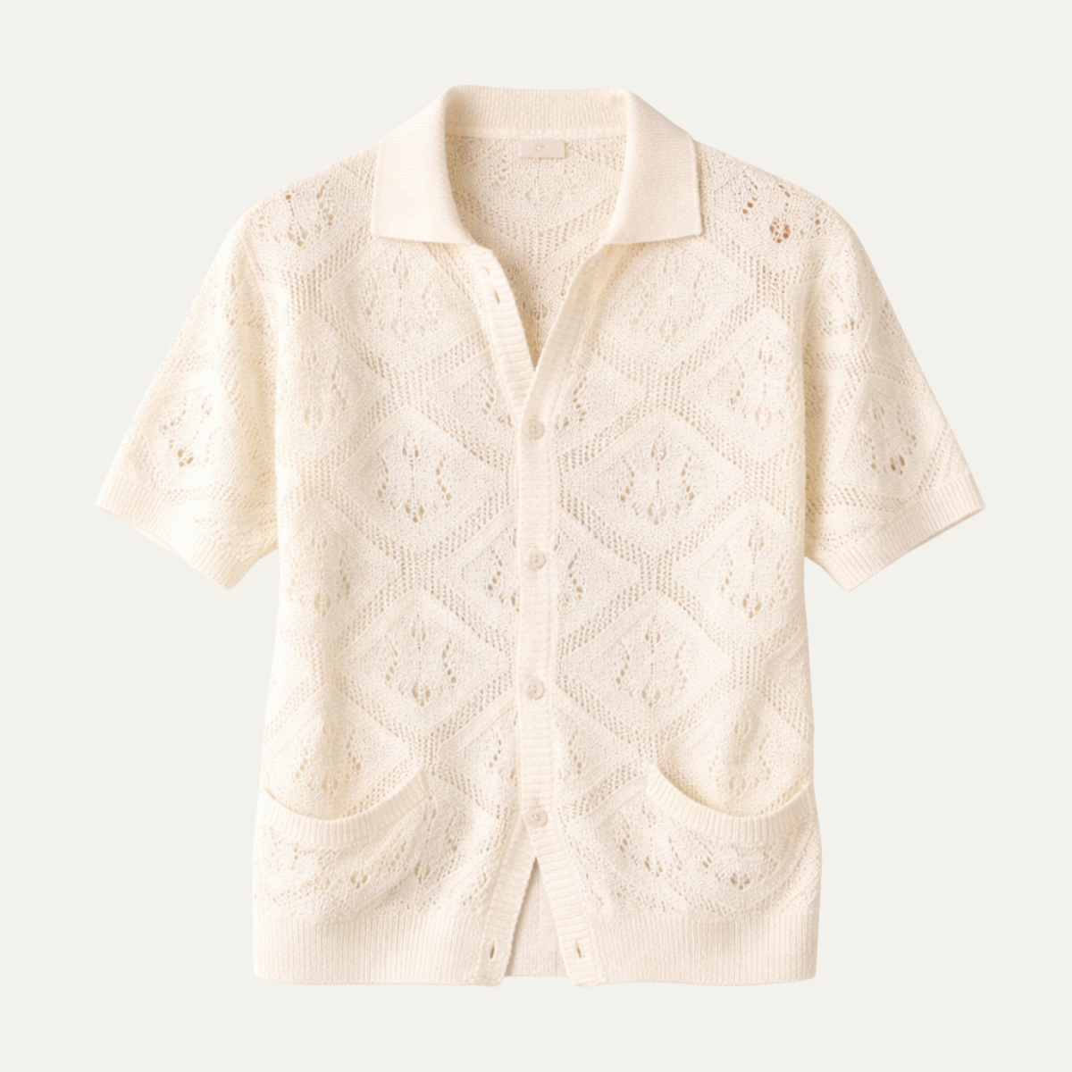 Blake | Men's Casual Knit Button Up Shirt Cream