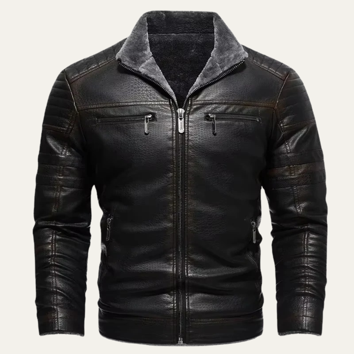 Callum | Men's Sherpa Lined Leather Jacket Black