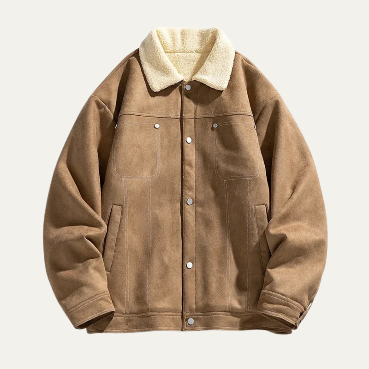 Axel | Men's Sherpa Collar Denim Jacket Cream Button Up