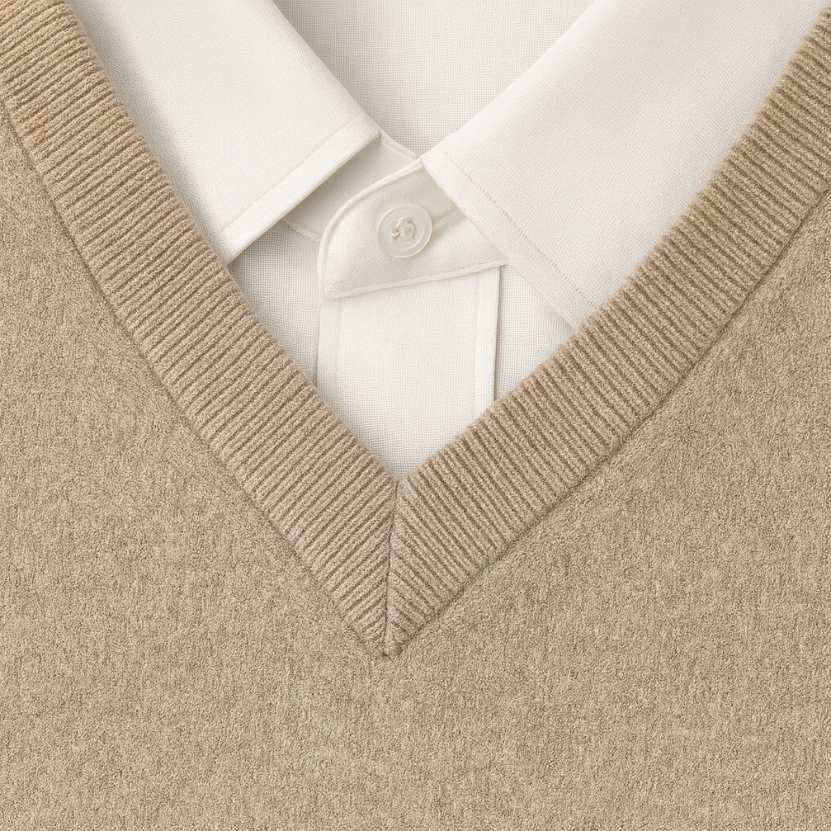 Beau | Men's V Neck Cashmere Sweater Cream
