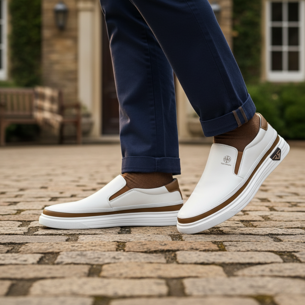 Demi | Men's Slip On Sneaker White Brown Casual Comfort