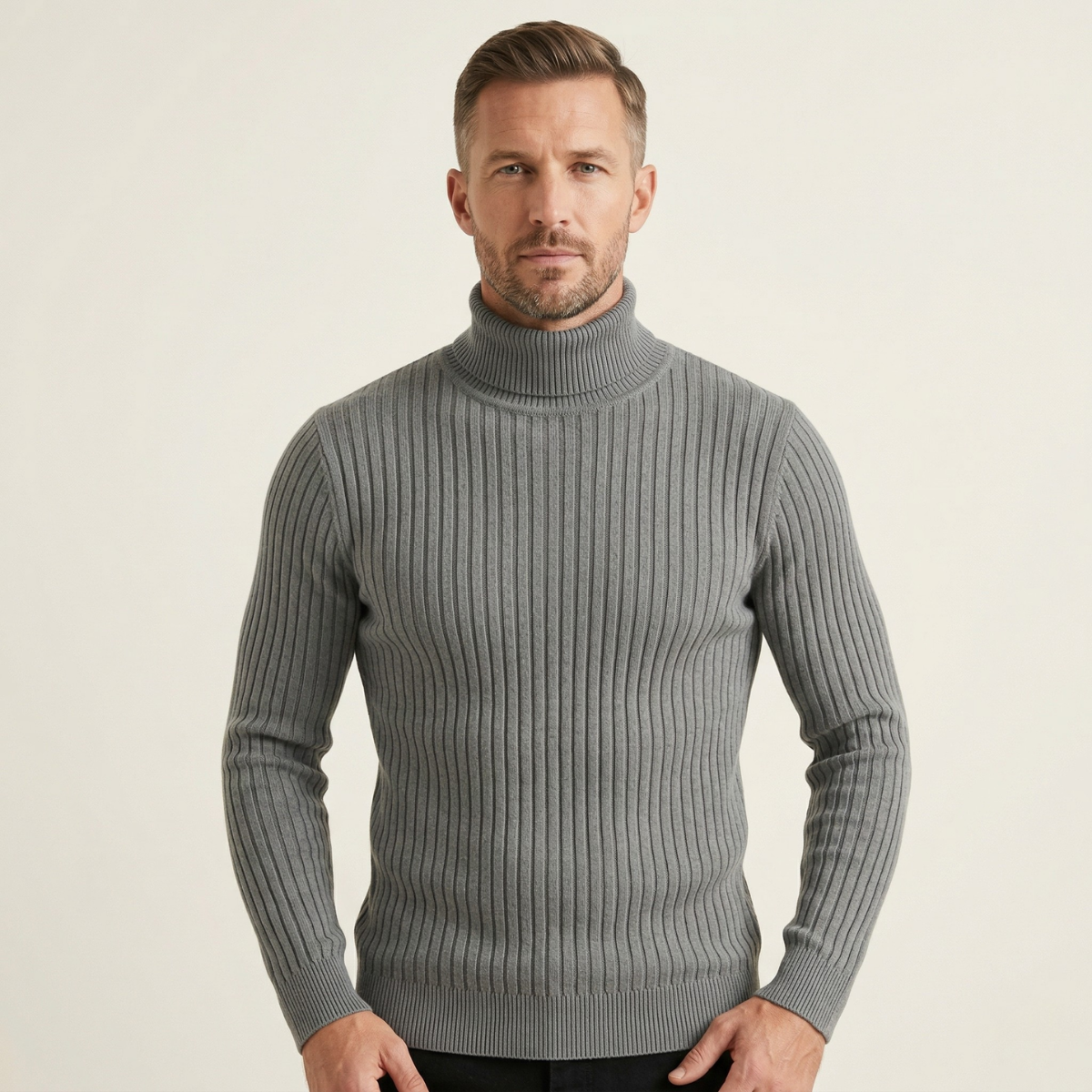 Jasper | Men's Turtleneck Ribbed Knit Sweater Gray