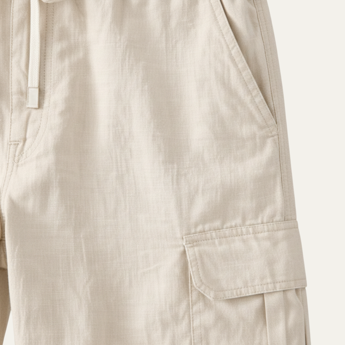 Cade | Men's Casual Linen Cargo Pants Cream Relaxed Fit