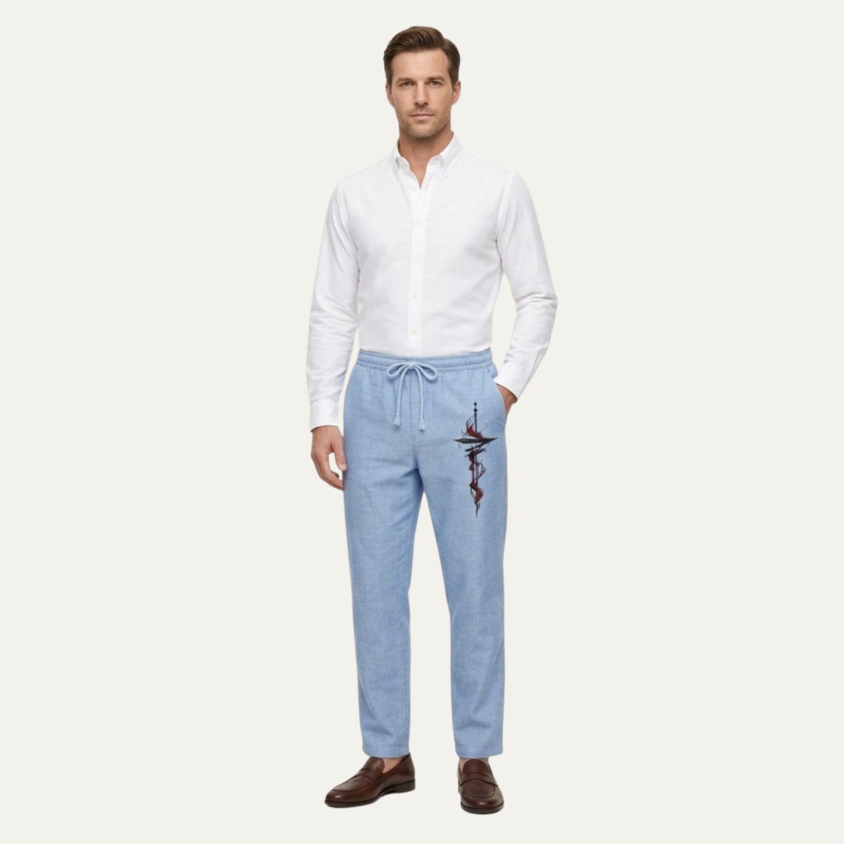 Ash | Men's Linen Pants Light Blue Drawstring Relaxed Fit