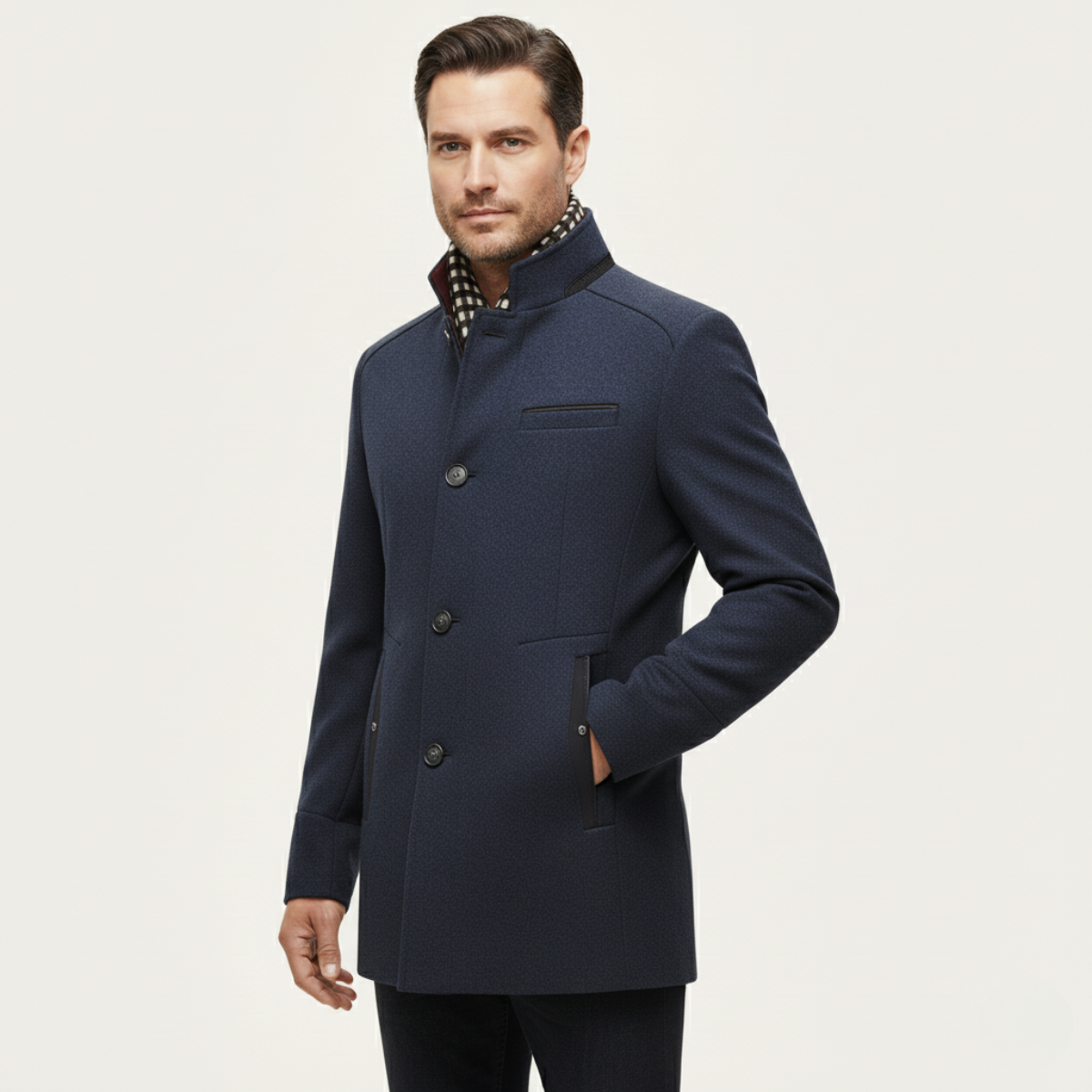 Ash | Men's Smart Casual Wool Overcoat Navy Camel Lined