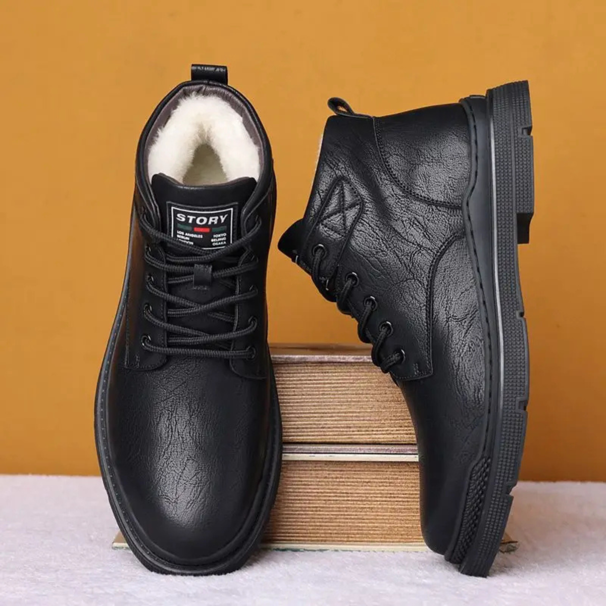 Ash | Men's Lace Up Leather Ankle Boots Brown Sherpa Lined