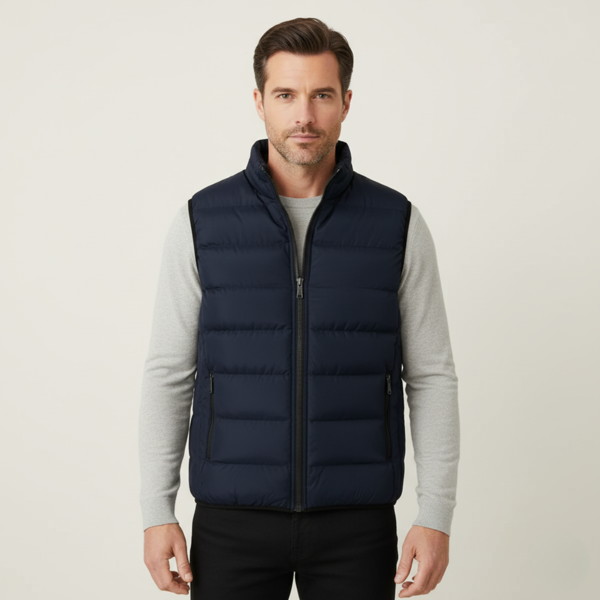 Axel | Men's Puffer Vest Navy Quilted Zip Pocket
