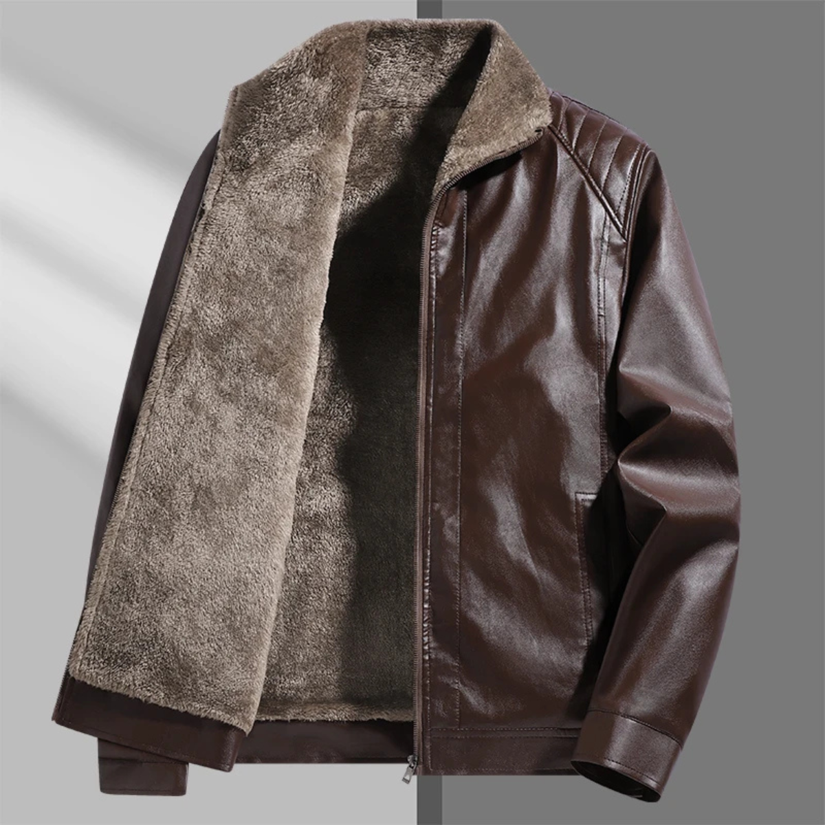 Jude | Men's Sherpa Lined Leather Jacket Brown