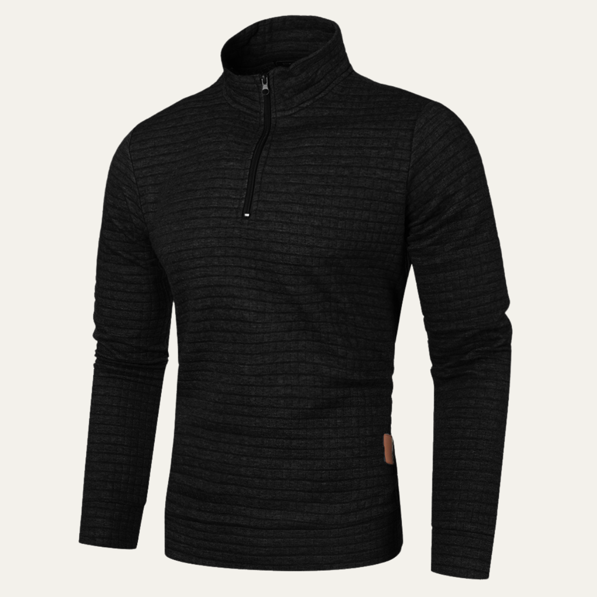 Beau | Men's Quarter Zip Sweater Black Heathered Textured