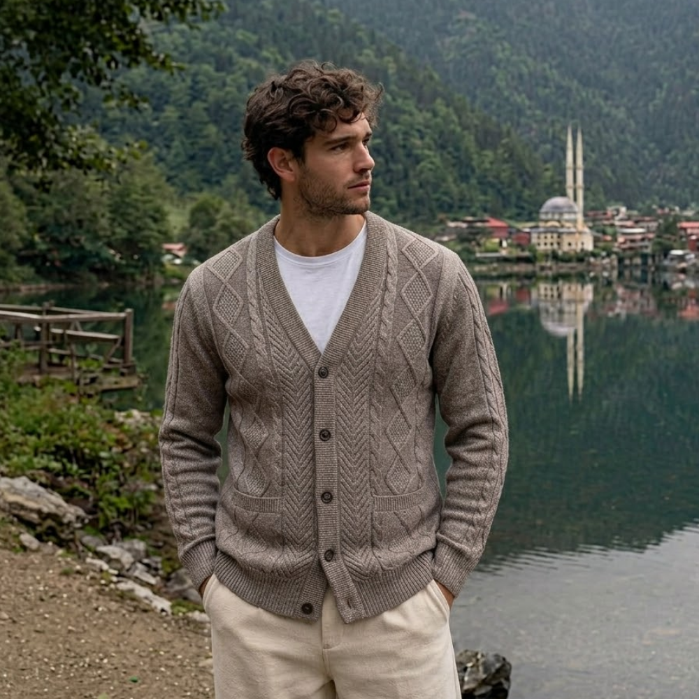 Wyatt | Men's Cable Knit Cardigan Cream Button Up