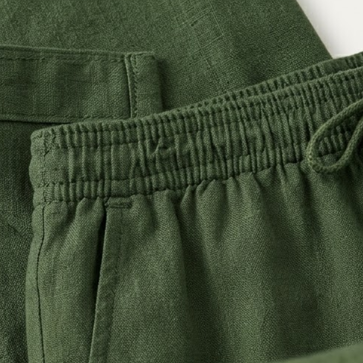 Ash | Men's Relaxed Linen Shorts Olive Green Elastic Waist