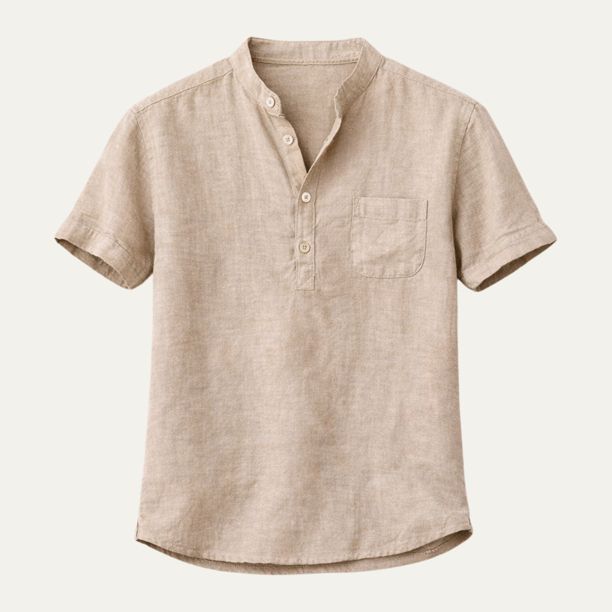 Ezra | Men's Linen Henley Shirt Cream Short Sleeve