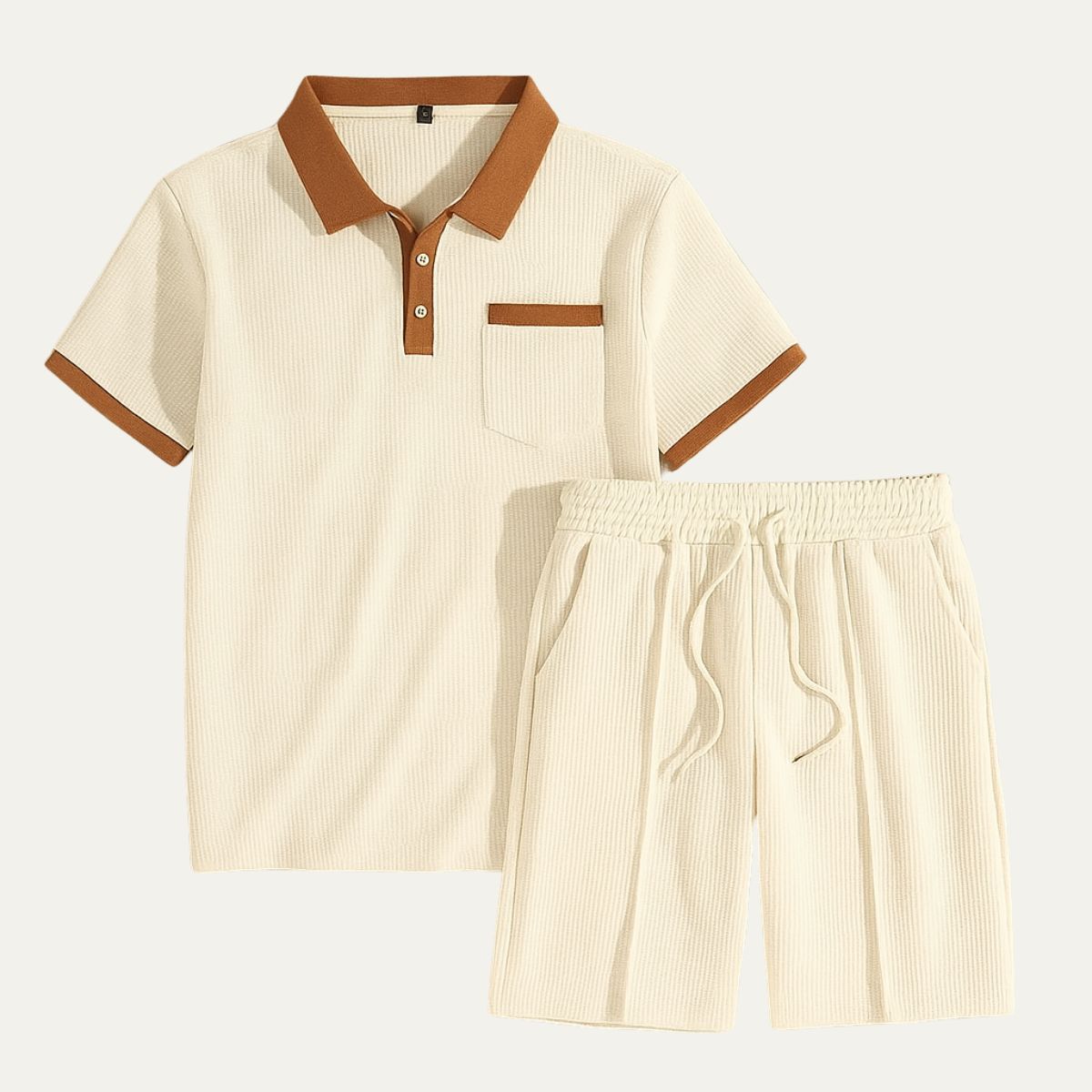 Beau | Men's Sweatsuit Cream Polo Shirt Shorts Set