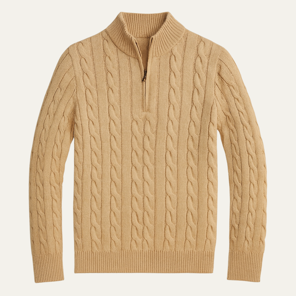 Rowan | Men's Cable Knit Quarter Zip Sweater Cream Mock Neck