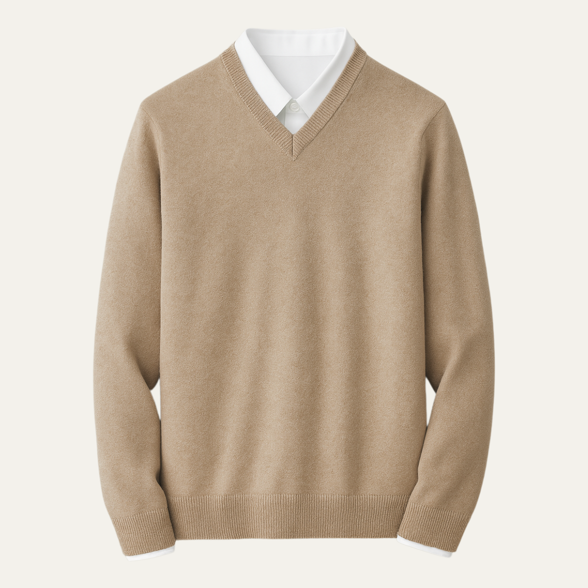 Arlo | Men's V Neck Sweater Beige Crew Neck Knit