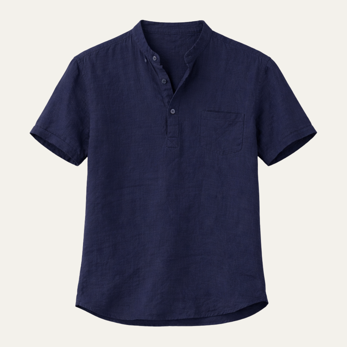 Axel | Men's Lightweight Linen Henley Shirt Navy Short Sleeve