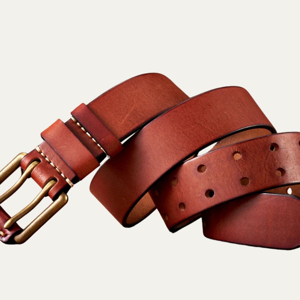 Isla | Men's Leather Belt Black Double Pin Gold Buckle