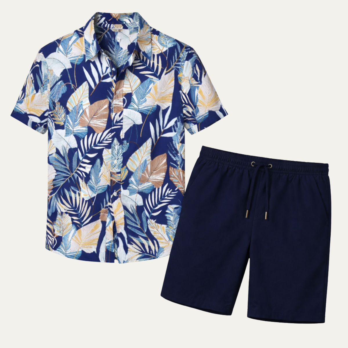 Jayden | Men's Hawaiian Shirt Navy Tropical Leaf Print Short Sleeve