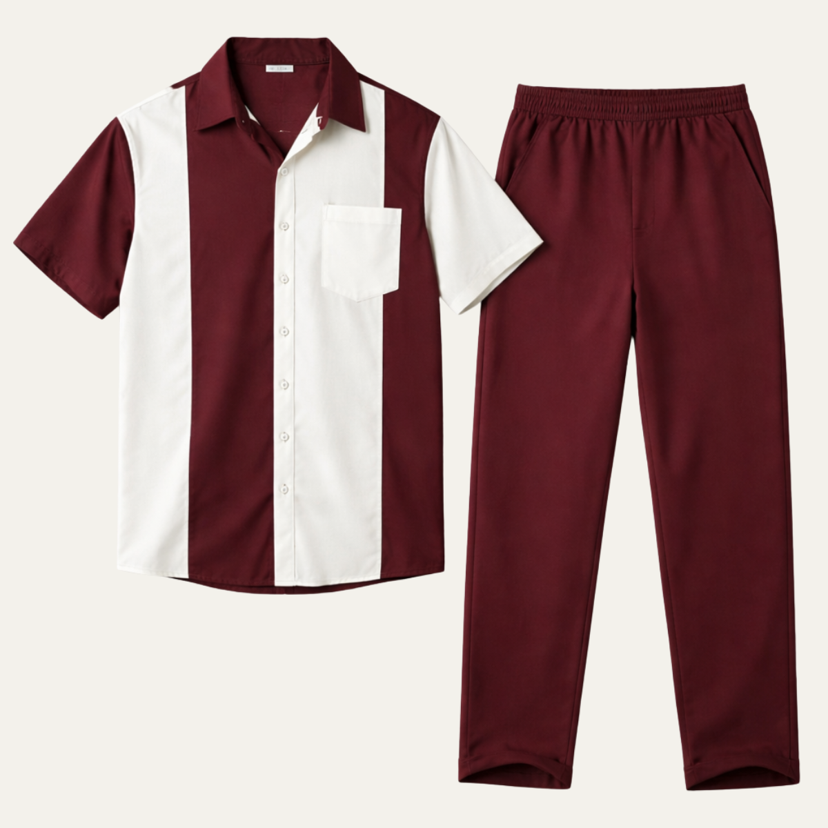 Beau | Men's Casual Color Block Button Up Shirt Burgundy White