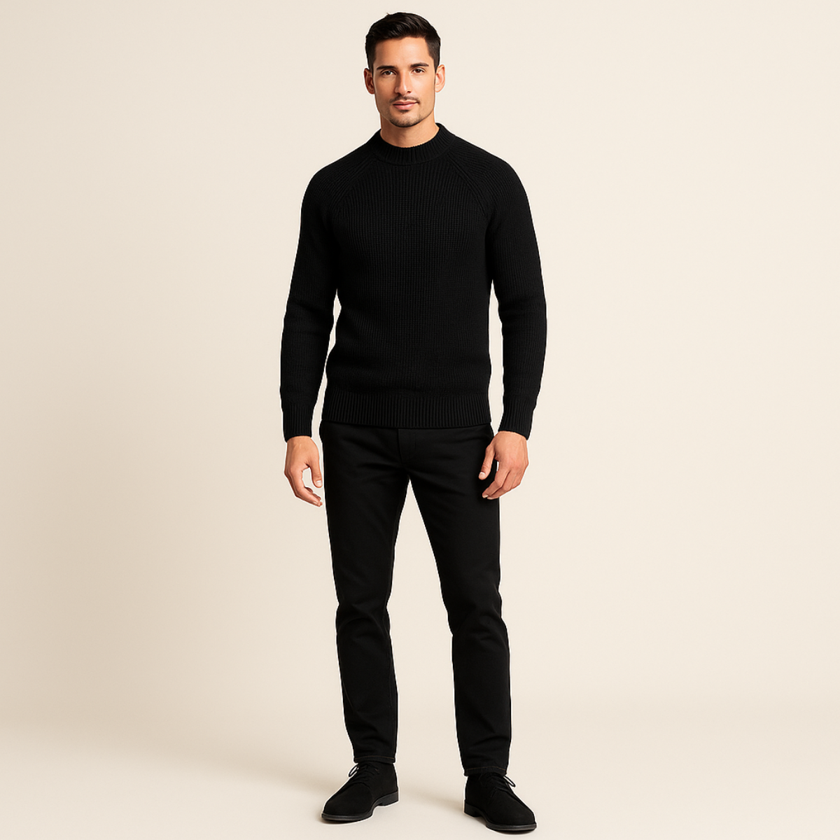 Bram | Men's Crew Neck Sweater Cream Ribbed Knit