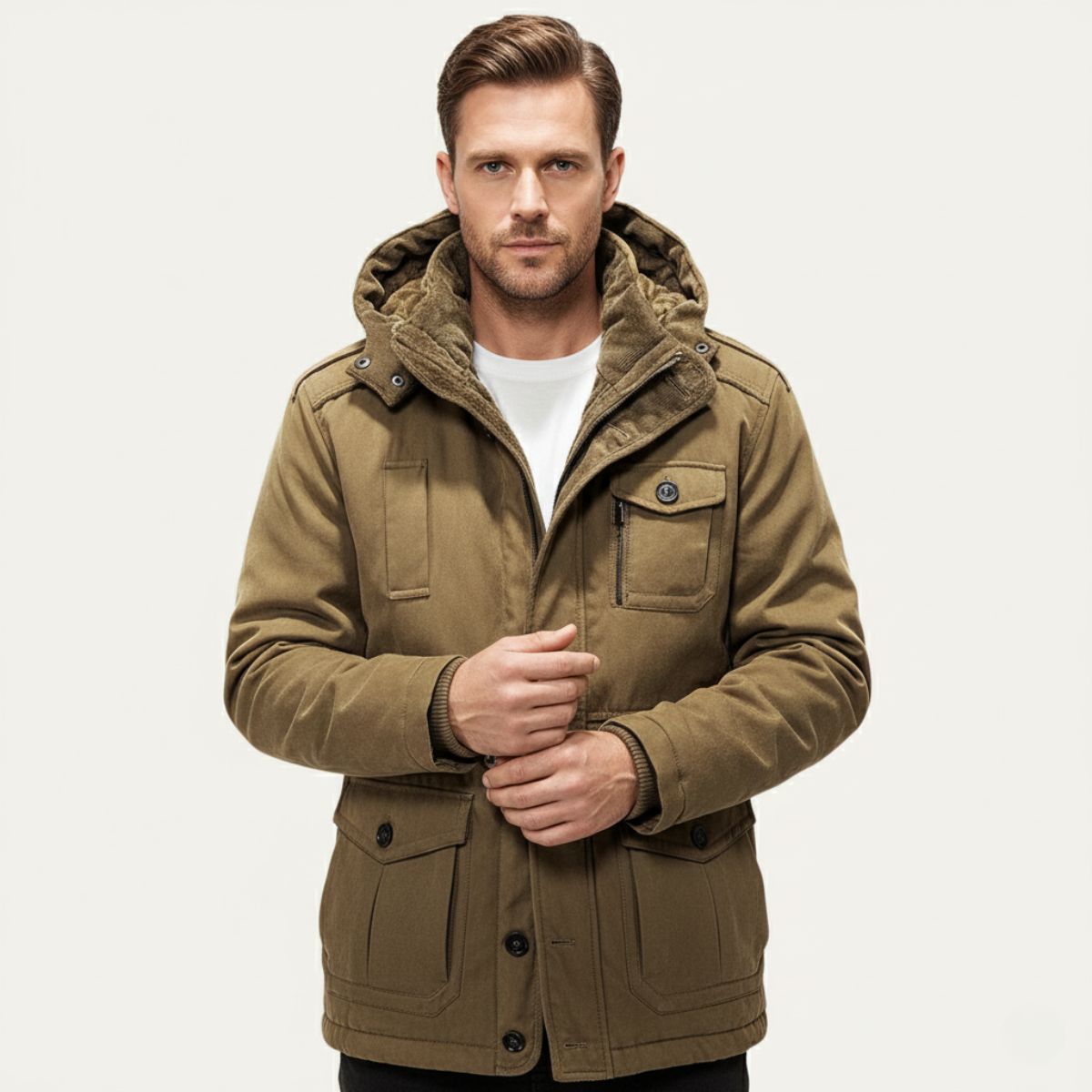Jaxx | Men's Utility Field Jacket Khaki Hooded Insulated