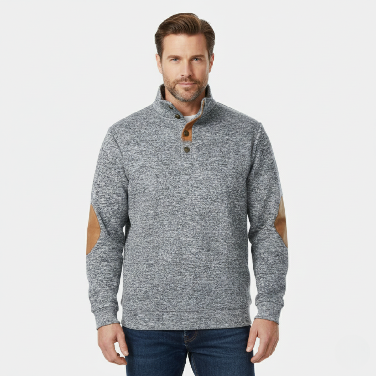 Bram | Men's Quarter Zip Sweater Burgundy Elbow Patch