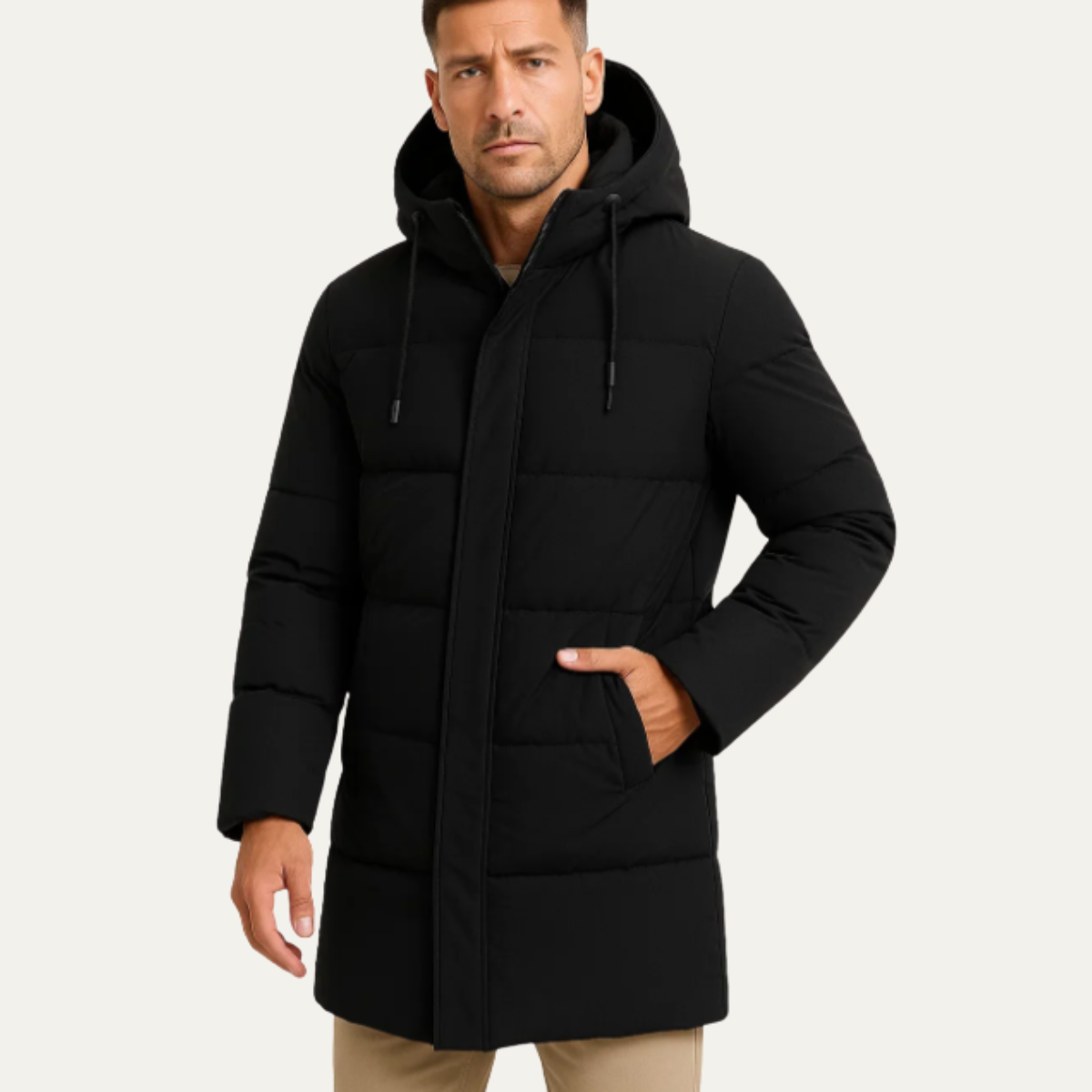 Ezra | Men's Puffer Coat Black Quilted Hooded Long