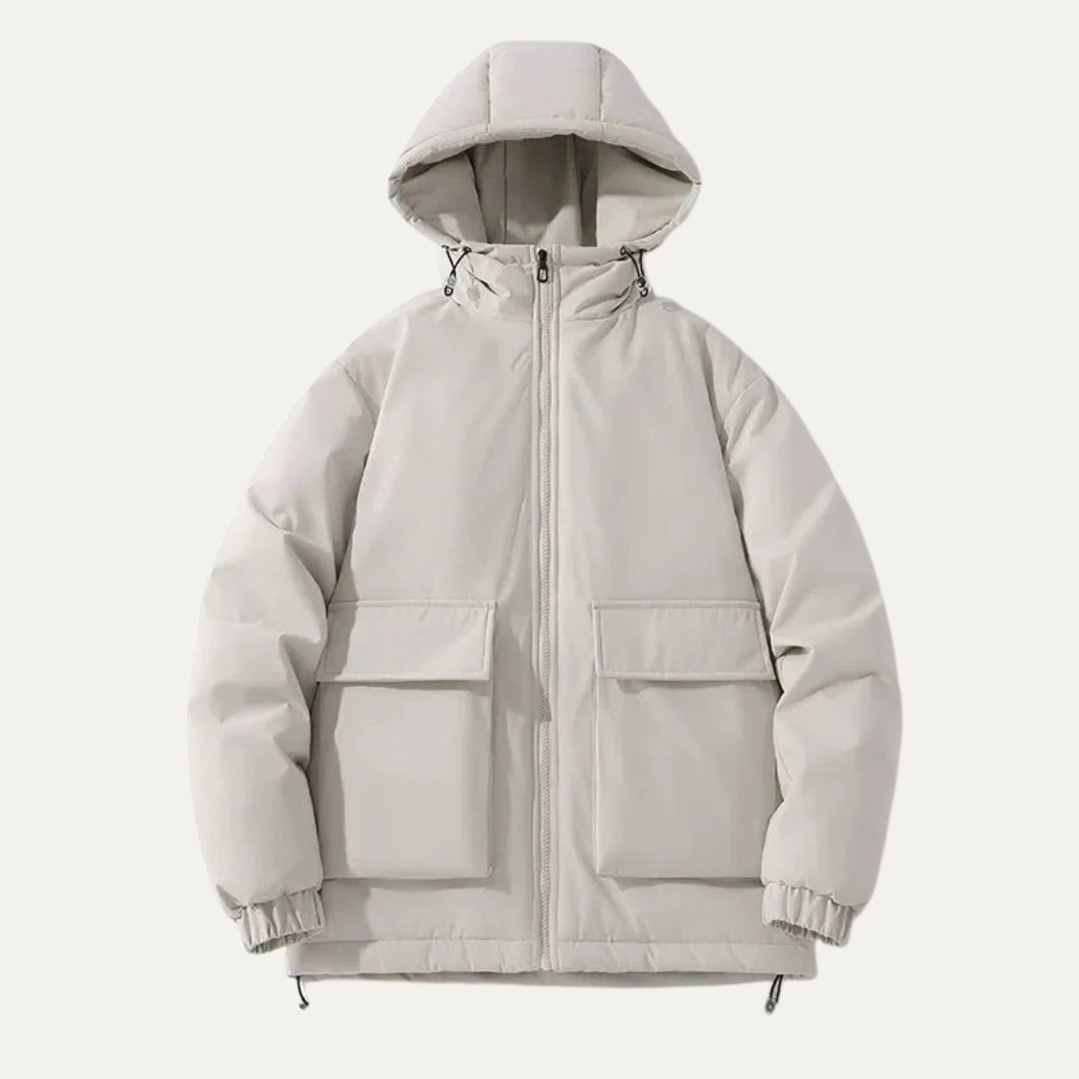 Beau | Men's Puffer Jacket Cream Hooded Cargo Pocket