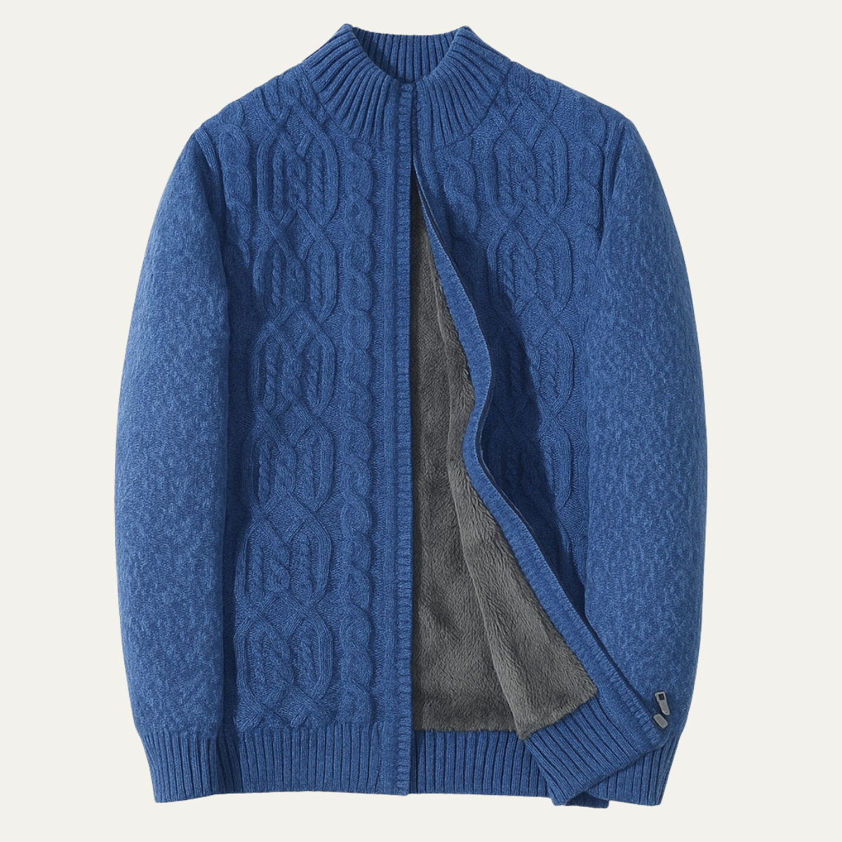 Max | Men's Cable Knit Cardigan Blue Fleece Lined