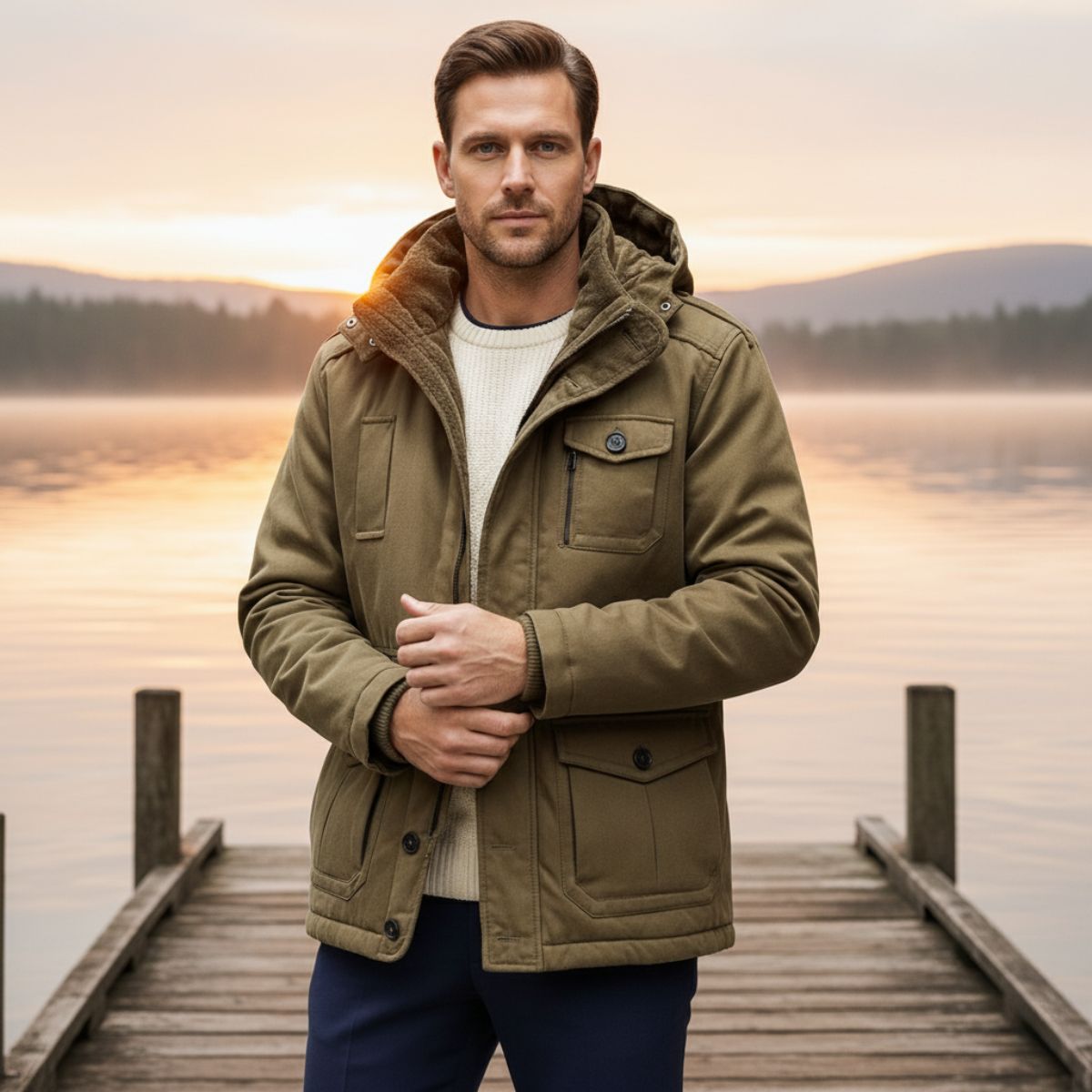 Jaxx | Men's Utility Field Jacket Khaki Hooded Insulated