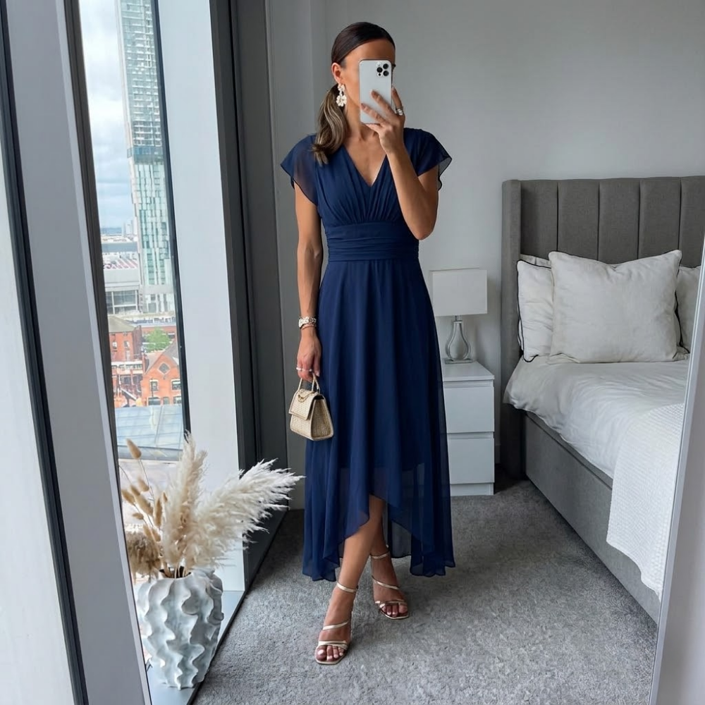Dama Washington Rosa women's v neck midi dress navy chiffon - view 3